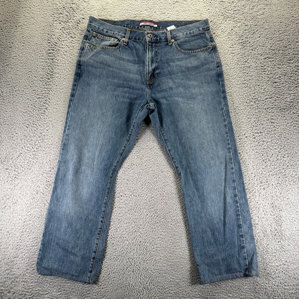 Tommy Hilfiger Jeans Men's 36x28 Blue Cotton‎ Denim Straight Leg Faded Workwear